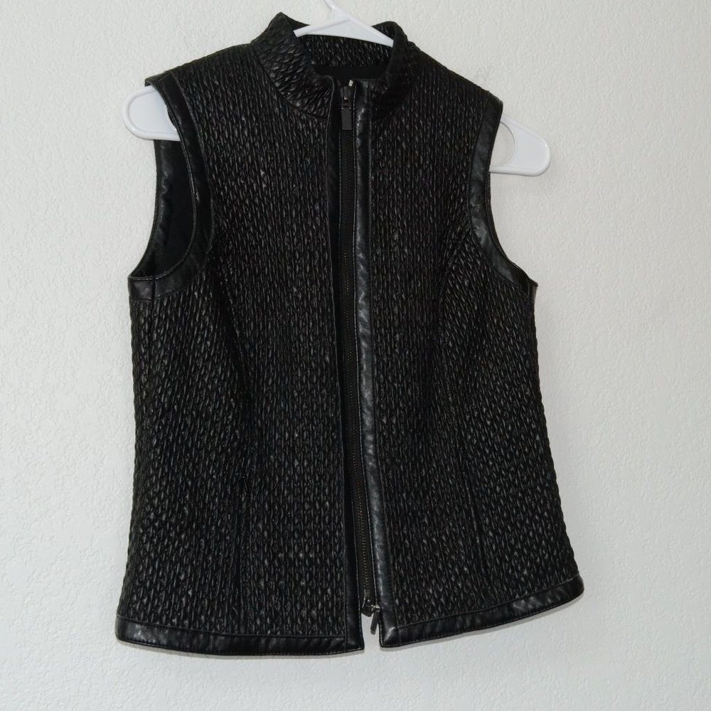 EUC Worth Black Pucker Quilted Faux Leather Vest XP